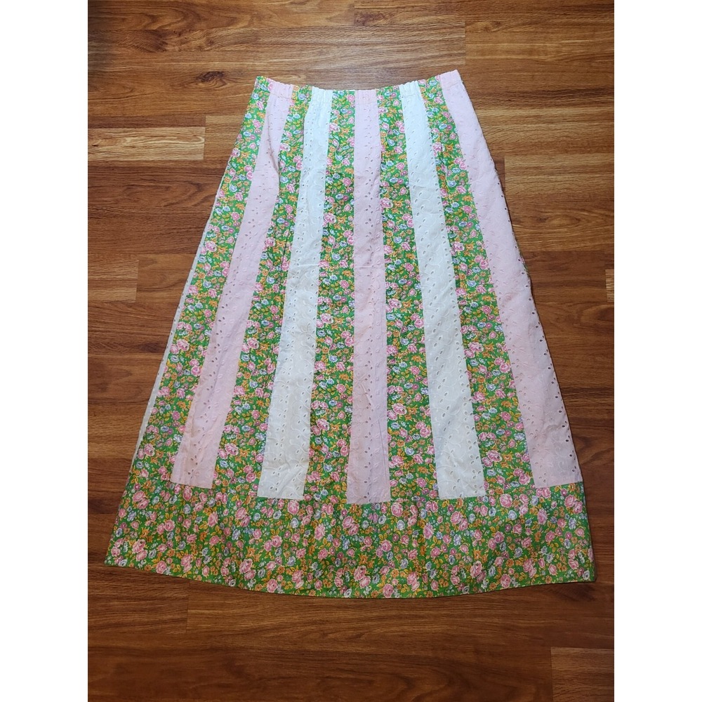 Vtge 1970s Striped Patchwork Lace Eyelet‎ Floral Maxi Skirt Mr Hank